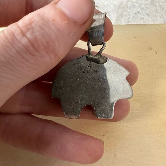 Vintage Navajo Sterling And Turquoise Bear Pendant - Picture 6 of 7